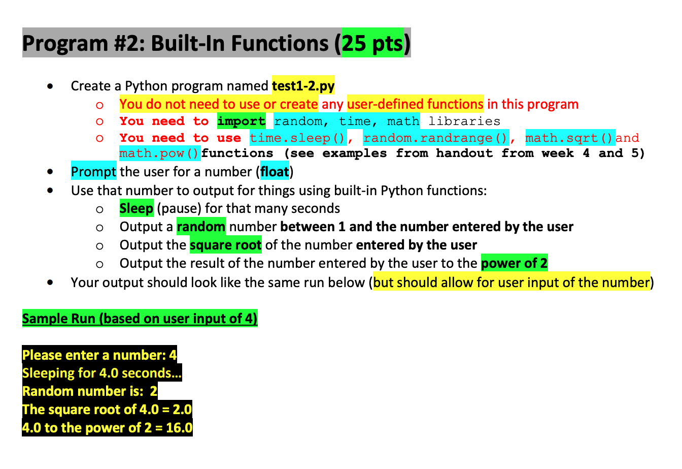 Solved Program #2: Built-In Functions (25 pts) O 0 O . | Chegg.com