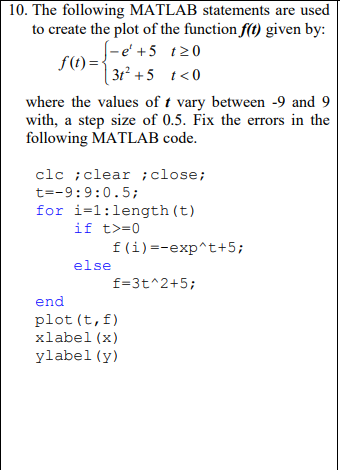 Solved 10. The following MATLAB statements are used to | Chegg.com