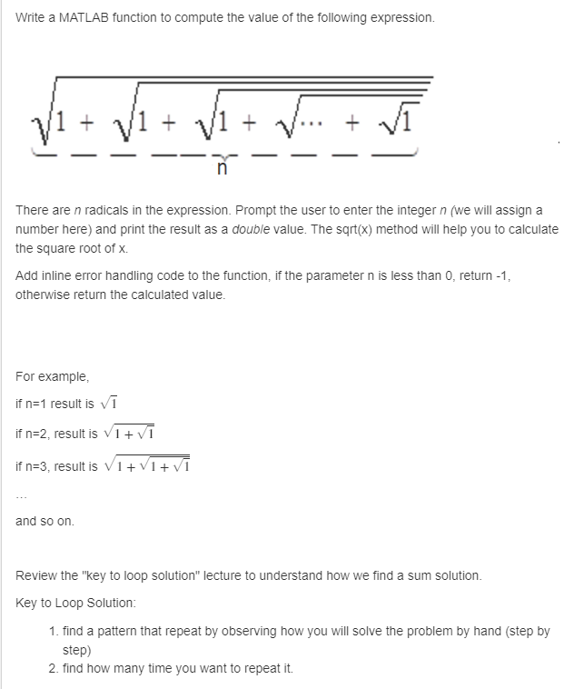 Solved Write a MATLAB function to compute the value of the | Chegg.com