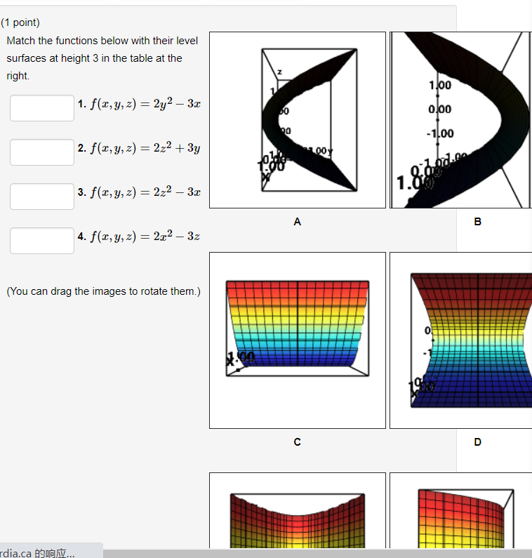 Solved Match the functions below with their level surfaces | Chegg.com