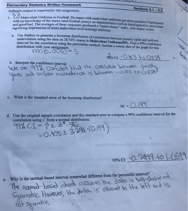 elementary statistics written homework answers
