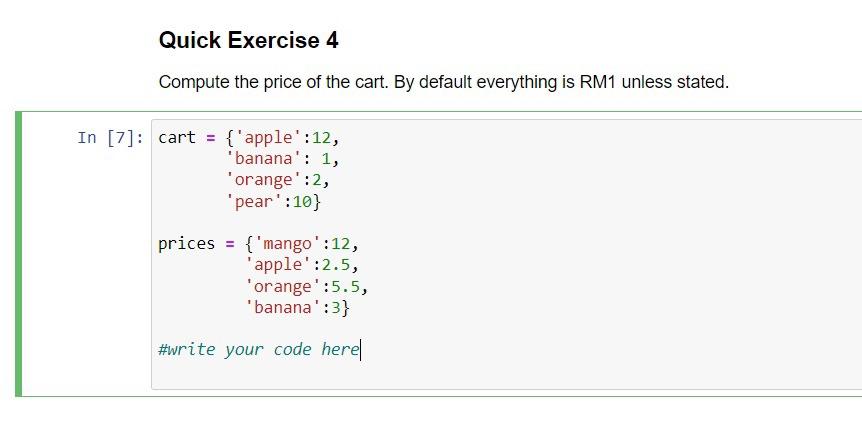 Solved Quick Exercise 4 Compute the price of the cart. By | Chegg.com