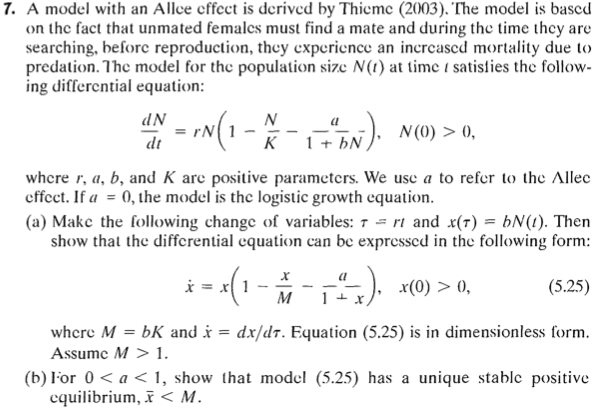 Solved 7. A model with an Allee effect is derived by Thicmc | Chegg.com
