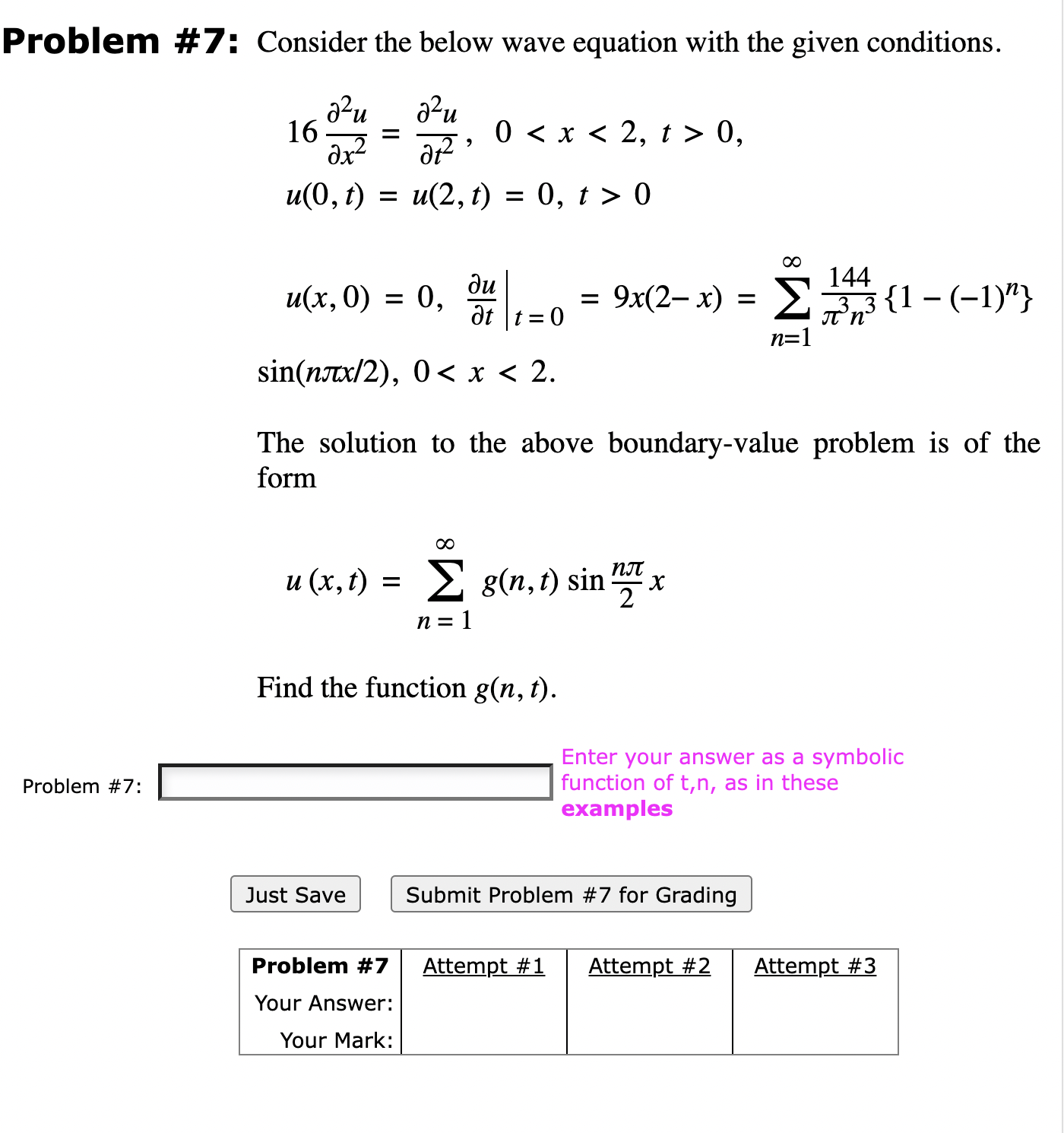 Solved Problem \#7: Consider The Below Wave Equation With | Chegg.com