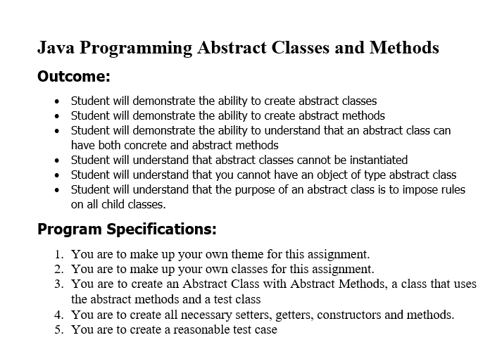 Java Programming Abstract Classes And Methods | Chegg.com