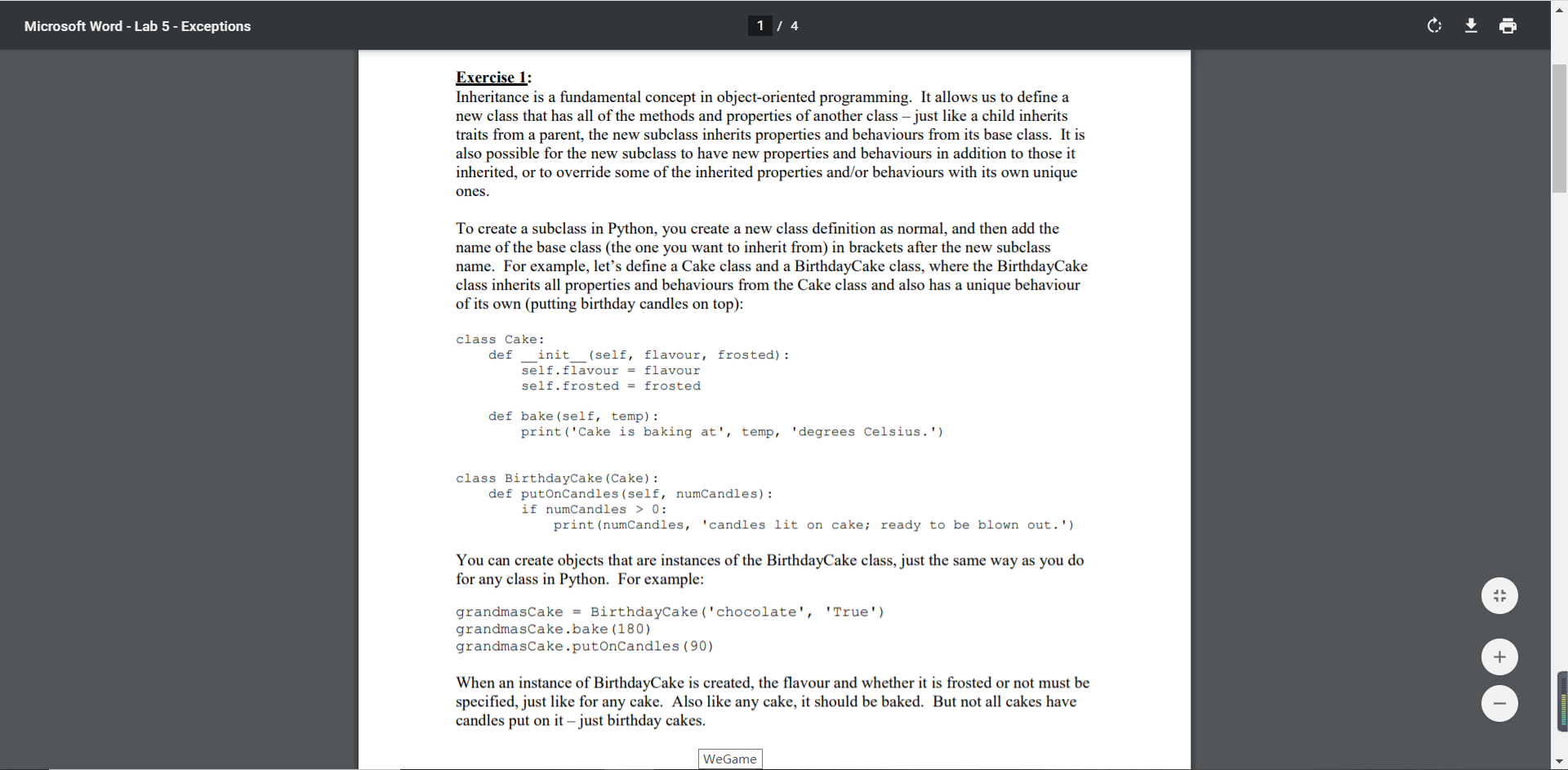 Microsoft Word Lab 5 Exceptions 1 / 4 Exercise 1