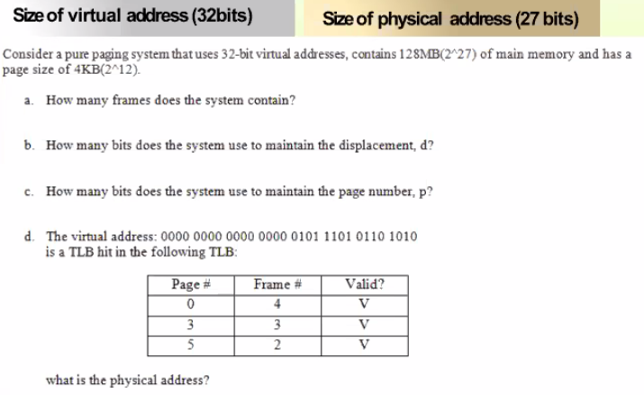Solved Size of virtual address (32bits) Size of physical | Chegg.com
