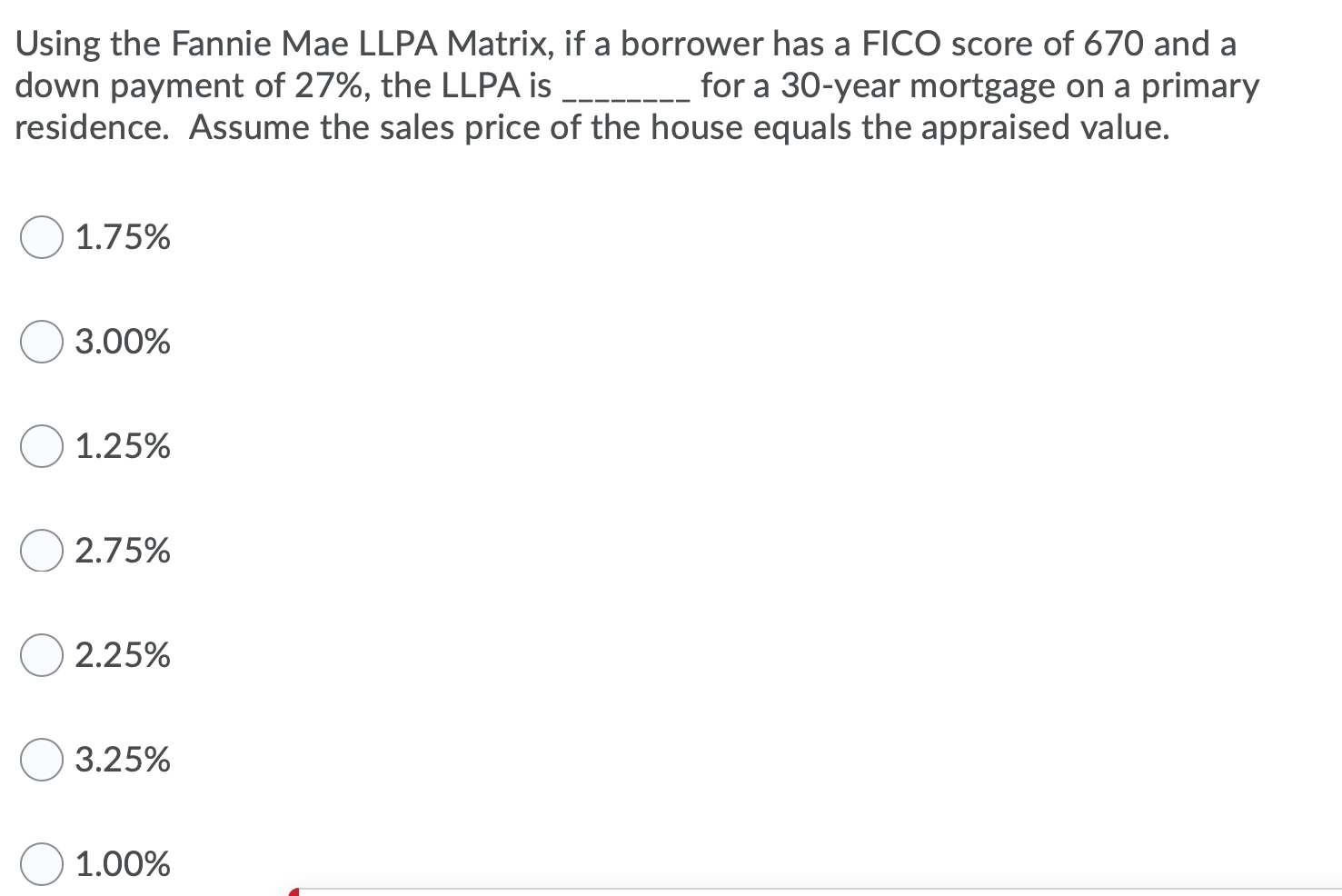 Using the Fannie Mae LLPA Matrix, if a borrower has a
