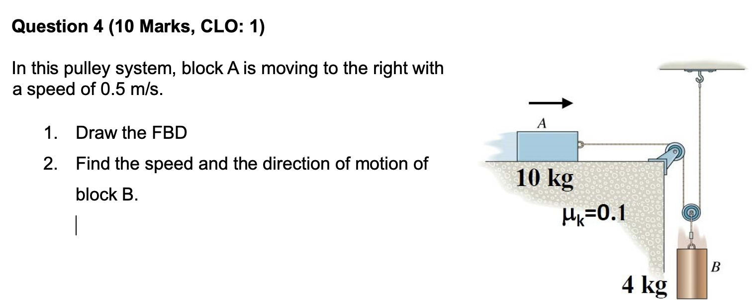 Question 4 (10 ﻿Marks, CLO 1)In this pulley system,