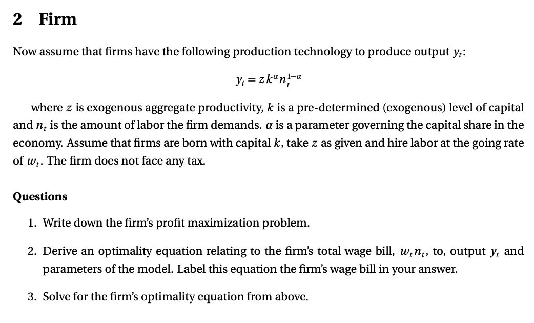 Solved 2 Firm Now Assume That Firms Have The Following | Chegg.com