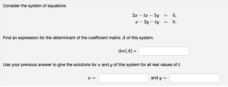 Solved Consider the system of equations 27 - tr – 5g 2 - 2y | Chegg.com