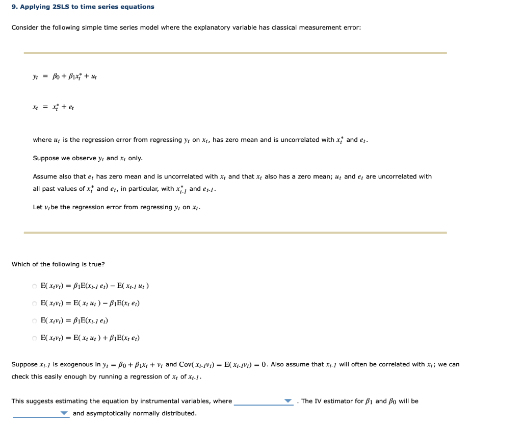 9. Applying 2SLS to time series equations Consider | Chegg.com