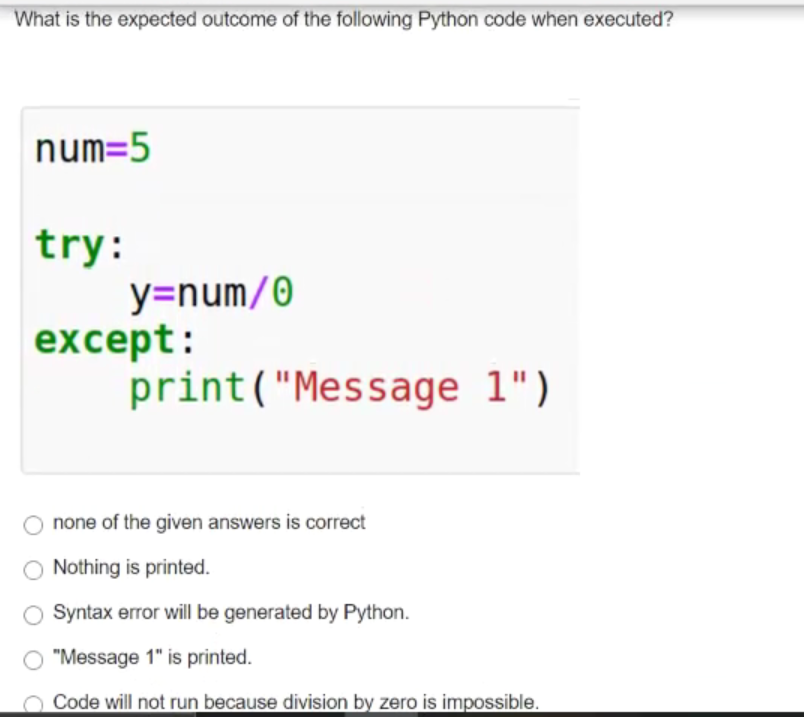 Solved What is the expected outcome of the following Python | Chegg.com