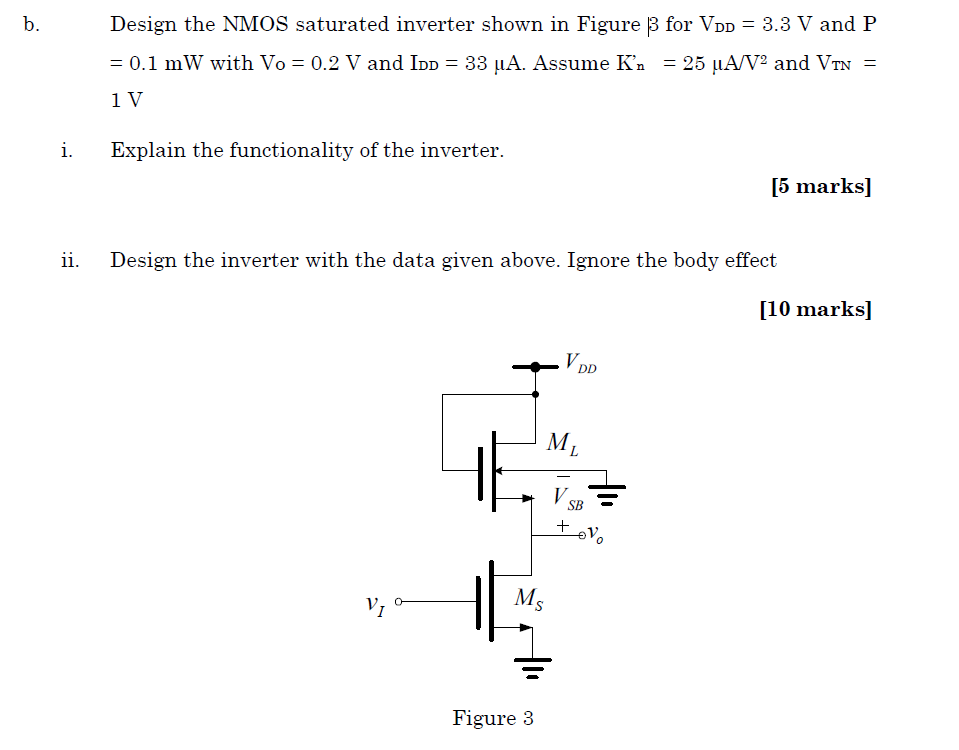 B Design The Nmos Saturated Inverter Shown In Fig Chegg Com