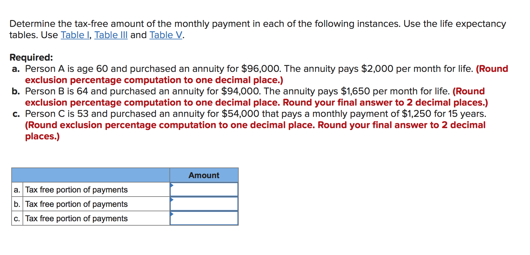 Determine the taxfree amount of the monthly payment