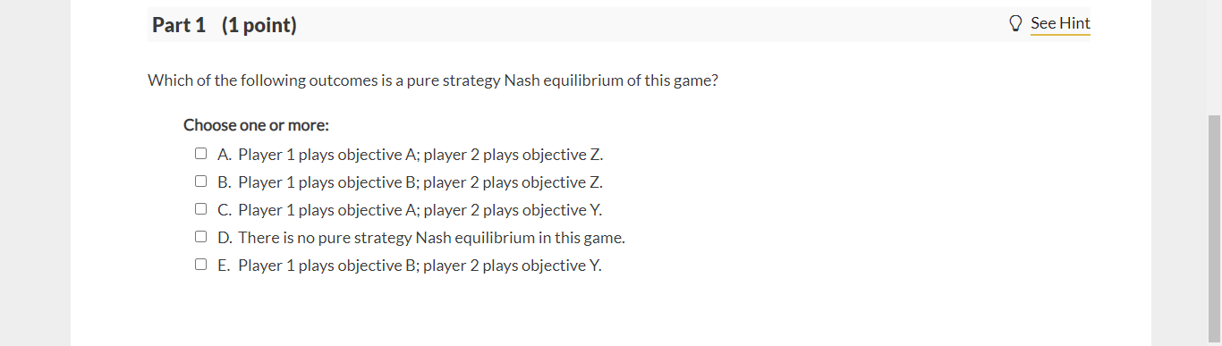 Solved 11 Question (5 points) e See page 565 Player 1 and | Chegg.com