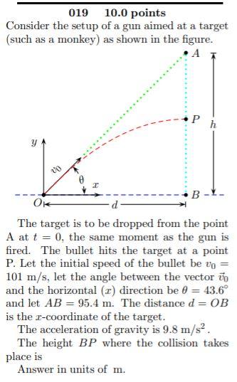 Solved 019 10.0 points Consider the setup of a gun aimed at | Chegg.com