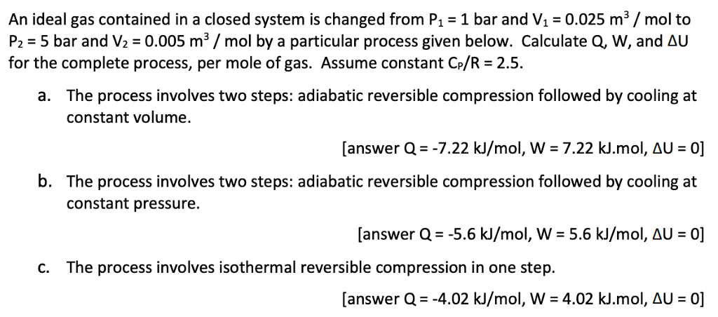 Solved An ideal gas contained in a closed system is changed | Chegg.com