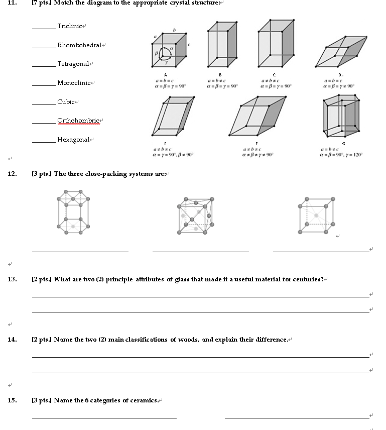 Solved 11. 17 pts. Match the diagram to the appropriate | Chegg.com