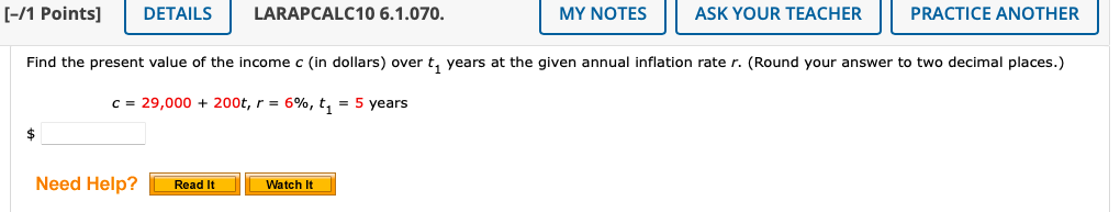 Find the present value of the income c (in dollars) | Chegg.com
