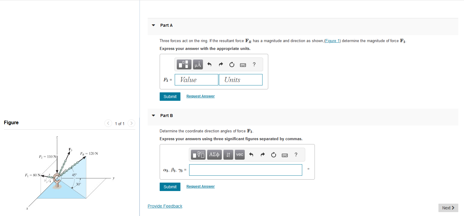 Solved Three forces act on the ring. If the resultant force | Chegg.com