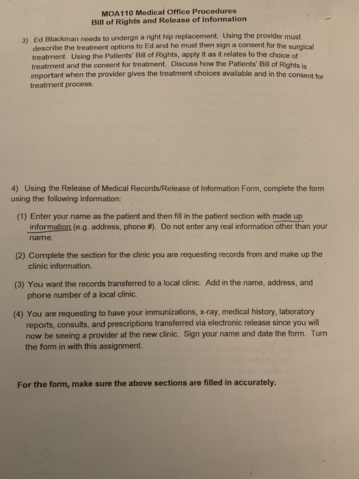 Solved MOA110 Medical Office Procedures Bill Of Rights And | Chegg.com