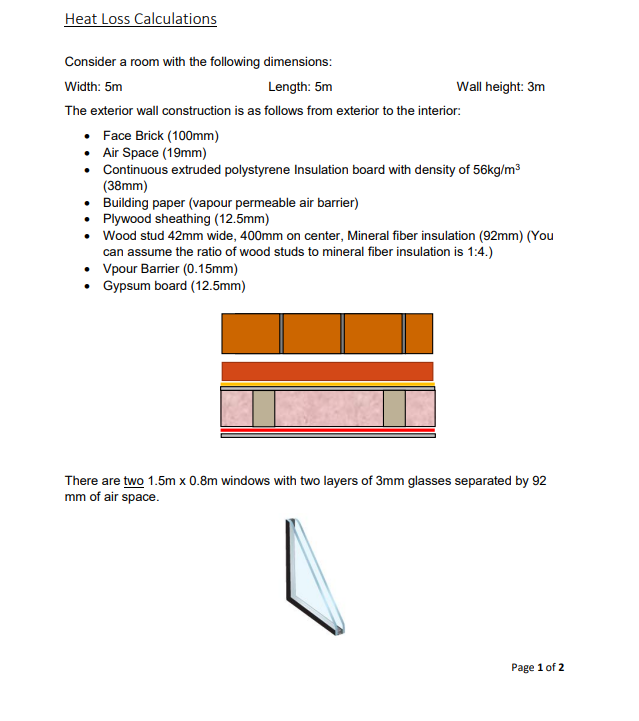 Heat Loss Calculations Consider a room with the | Chegg.com
