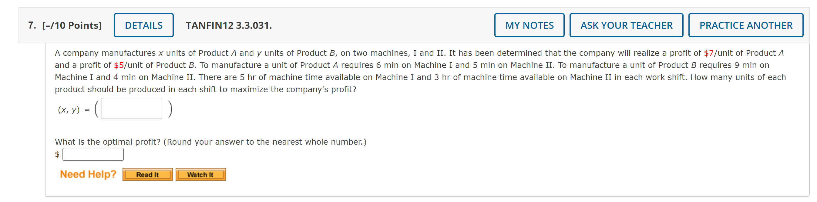 Solved A company manufactures x units of Product A and y | Chegg.com
