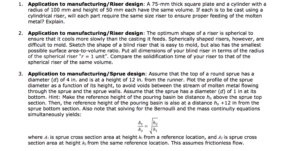 Solved 1. Application to manufacturing/Riser design: A 75-mm | Chegg.com