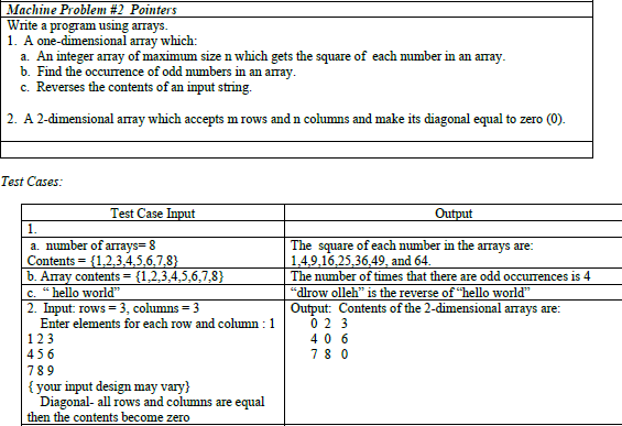 Solved Machine Problem #2 Pointers Write a program using | Chegg.com