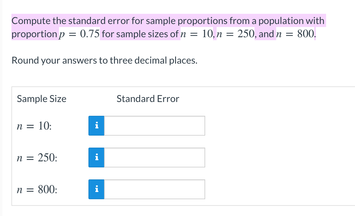Solved Compute the standard error for sample proportions | Chegg.com