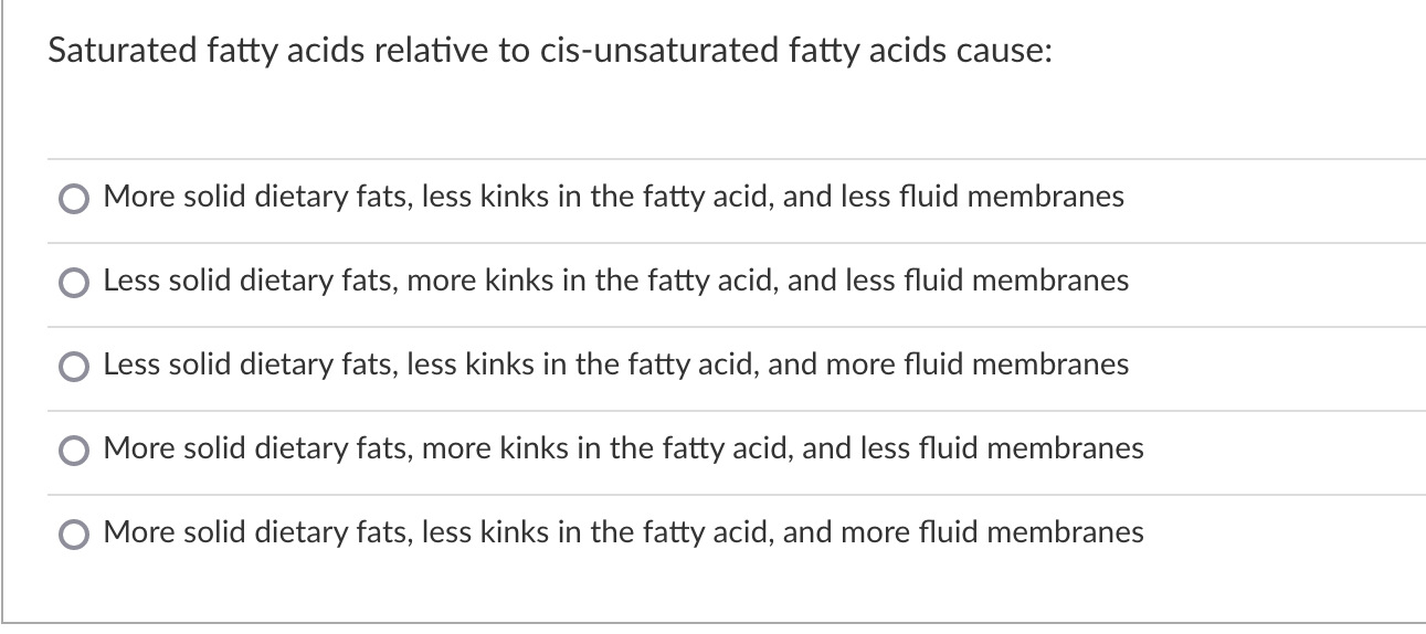 Solved Saturated fatty acids relative to cisunsaturated