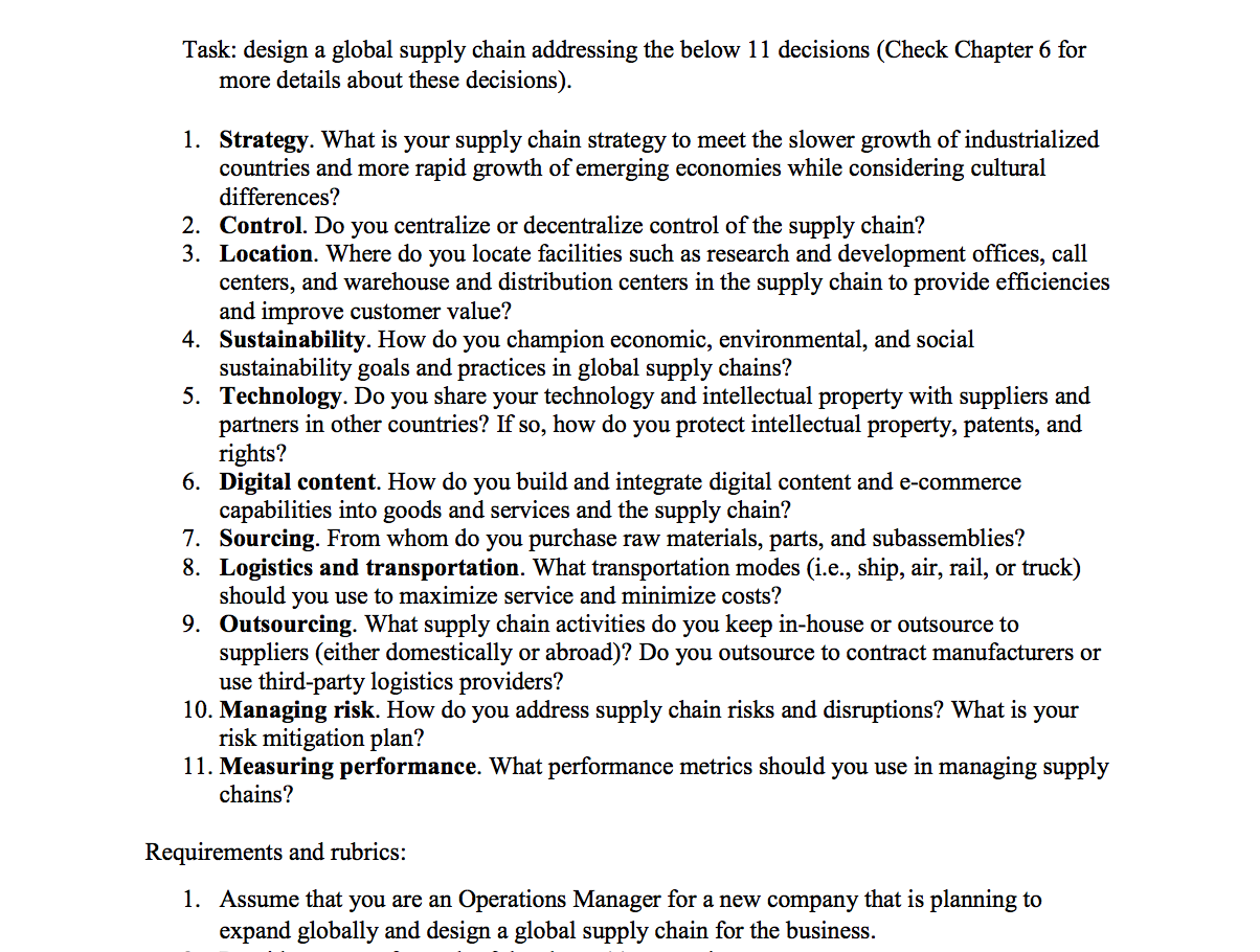 07 Task Performance - Task Performance The supply chain strategies