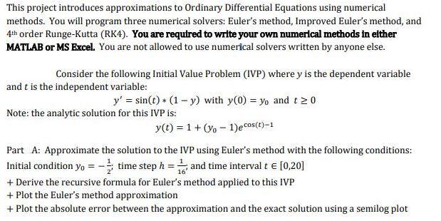 Solved This Project Introduces Approximations To Ordinary | Chegg.com