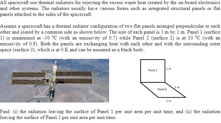 Solved All spacecraft use thermal radiators for rejecting | Chegg.com