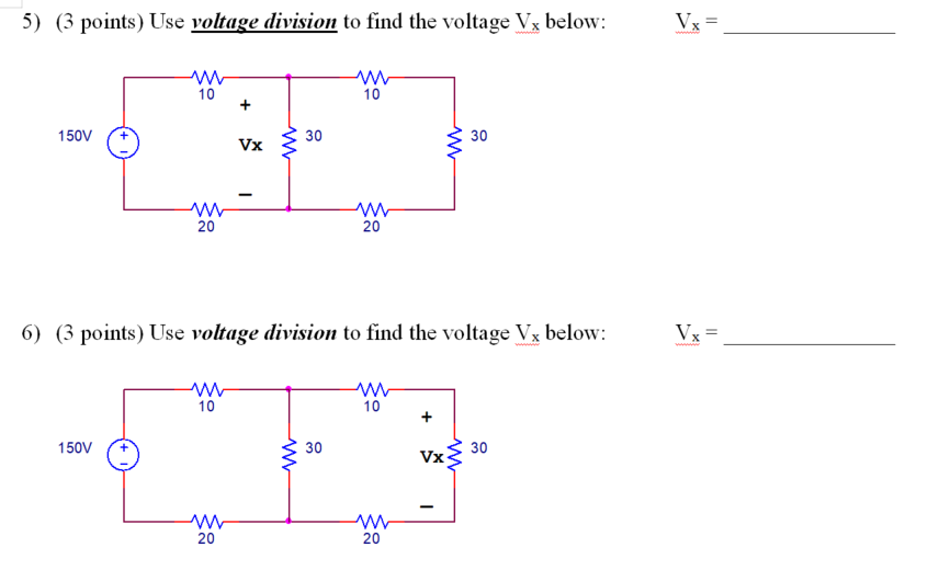 Solved 5) (3 points) Use voltage division to find the | Chegg.com