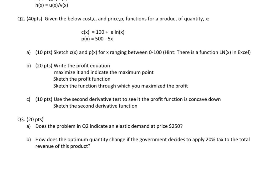 Solved H X U X V X Q2 40pts Given The Below Cost Chegg Com