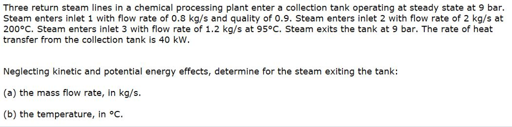 Solved Three return steam lines in a chemical processing | Chegg.com