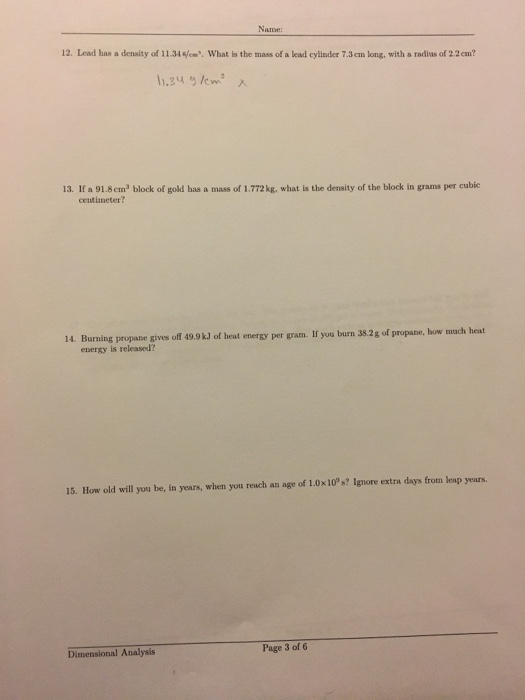 Solved Lead has a density of 11.34 s/cm^3. What is the mass