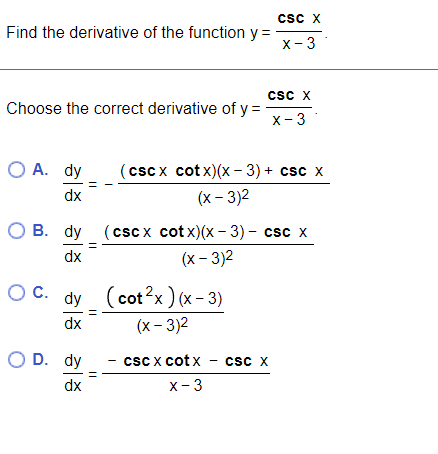 find the derivative of csc x