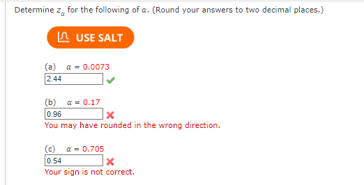 Solved Determine zα for the following of α. (Round your | Chegg.com