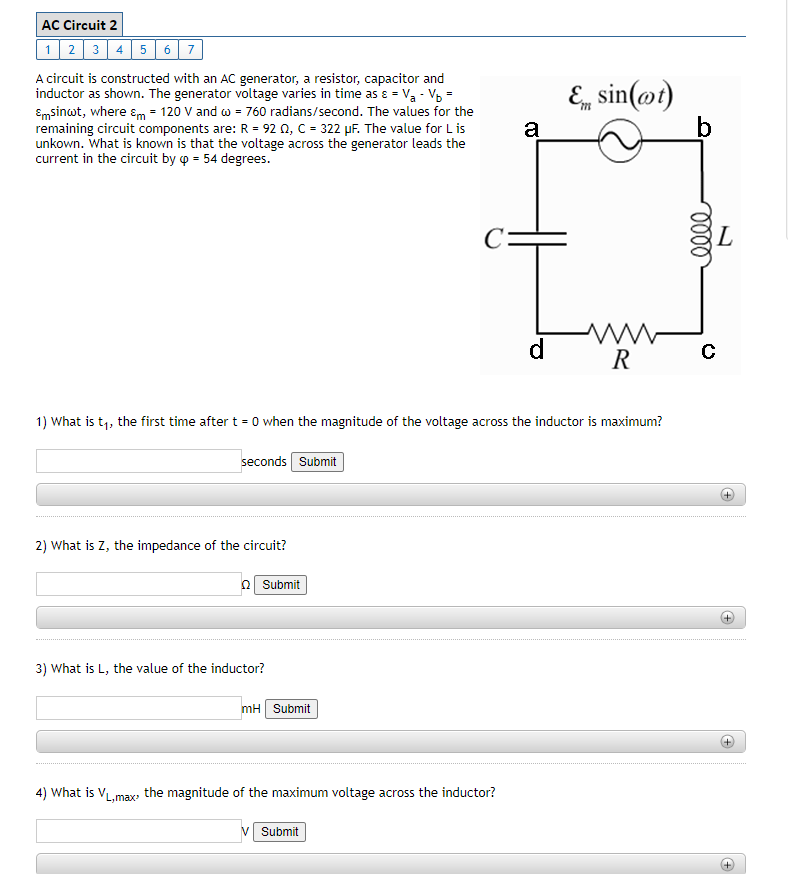 Solved Ac Circuit 2 1 2 3 4 5 6 7 A Circuit Is Constructe Chegg Com