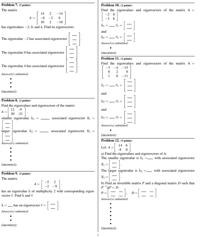 Solved Problem 8. (3 points) Find the eigenvalues and | Chegg.com