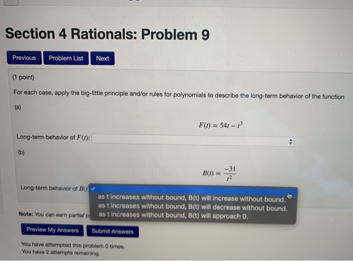 Solved Section 4 Rationals: Problem 9 Previous Problem List | Chegg.com