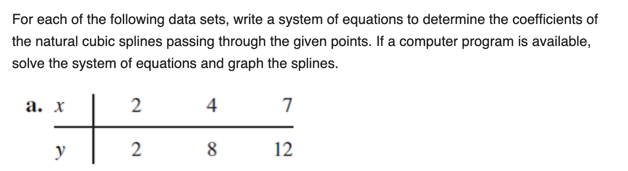 Solved For each of the following data sets, write a system | Chegg.com