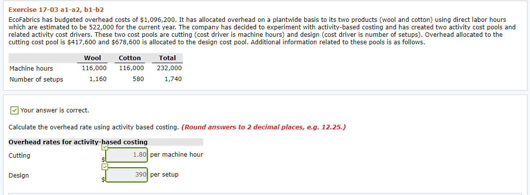 Solved Exercise 17-03 al-a2, b1-b2 EcoFabrics has budgeted | Chegg.com