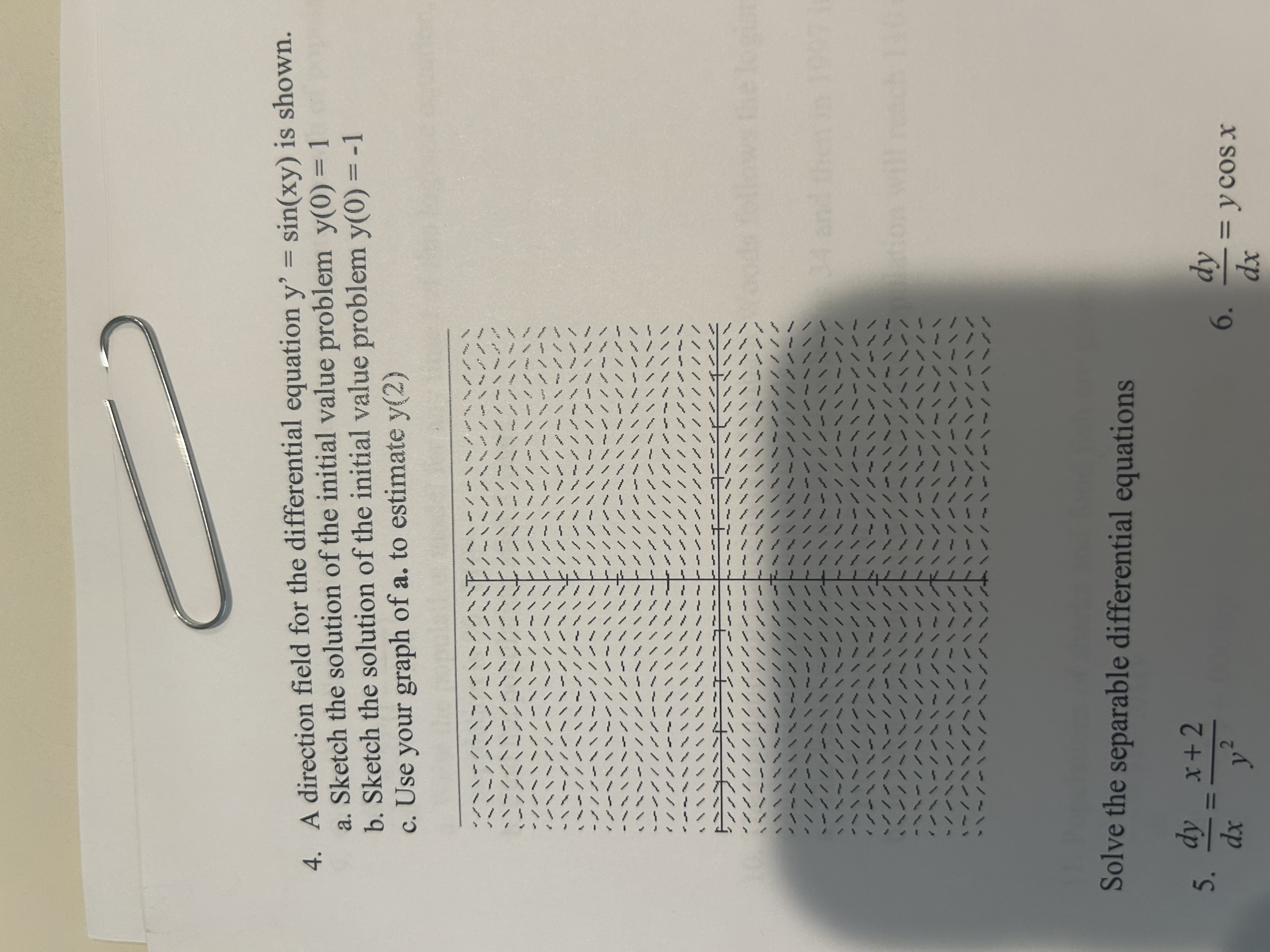 Solved A Direction Field For The Differential Equation