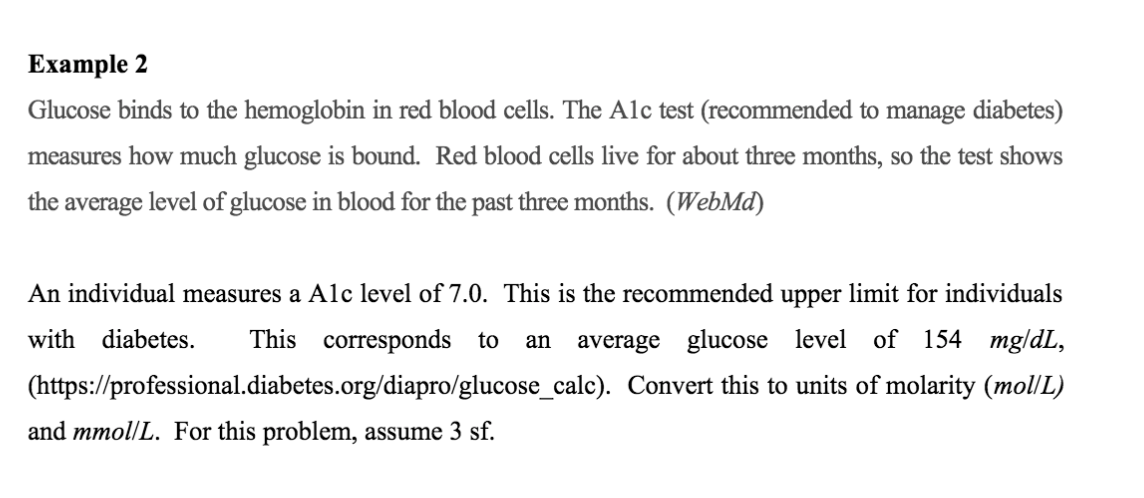 Solved Example 2 Glucose binds to the hemoglobin in red | Chegg.com