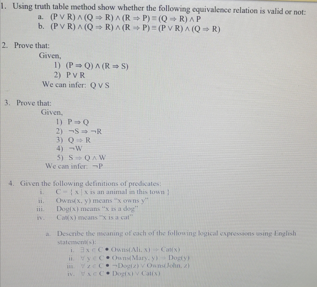 Solved 1 Using Truth Table Method Show Whether The Chegg Com