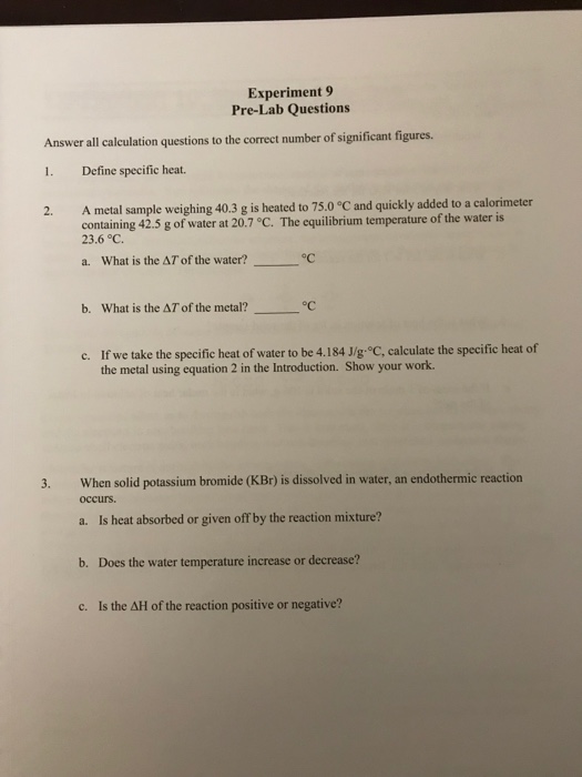 Solved Experiment 9 Pre-Lab Questions Answer All Calculation | Chegg.com